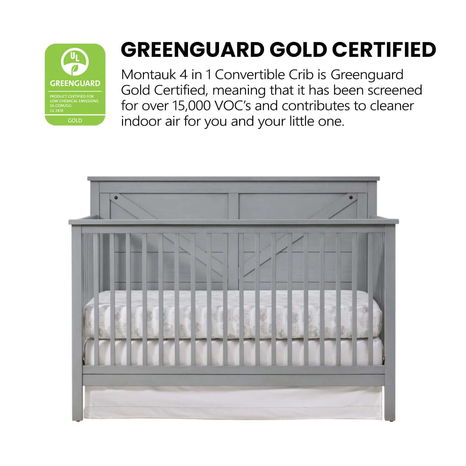 Montauk 4-in-1 Convertible Crib - Greenguard Gold Certified Image of Montauk 4-in-1 Convertible Crib Farmhouse Gray