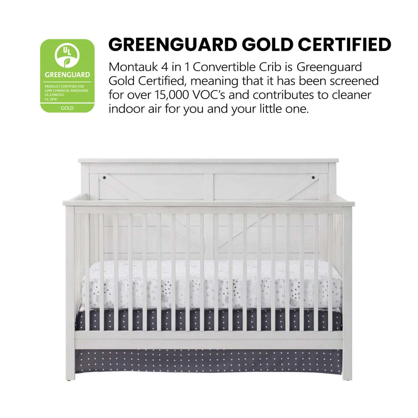 Montauk 4-in-1 Convertible Crib - Greenguard Gold Certified Image of Montauk 4-in-1 Convertible Crib Barn White