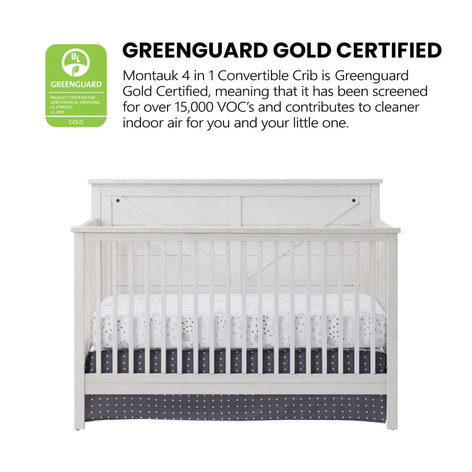 Montauk 4-in-1 Convertible Crib - Greenguard Gold Certified Image of Montauk 4-in-1 Convertible Crib Barn White