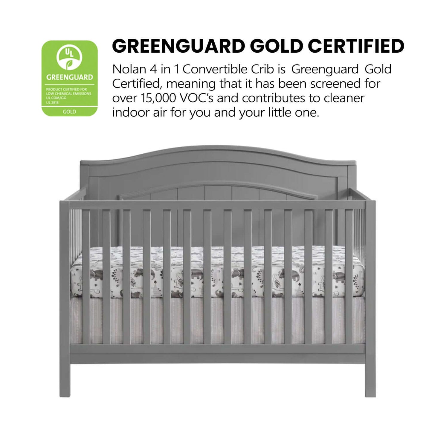 Nolan 4 in 1 Convertible Crib - Greenguard Gold Certified Image of Nolan 4 in 1 Convertible Crib Dove Gray