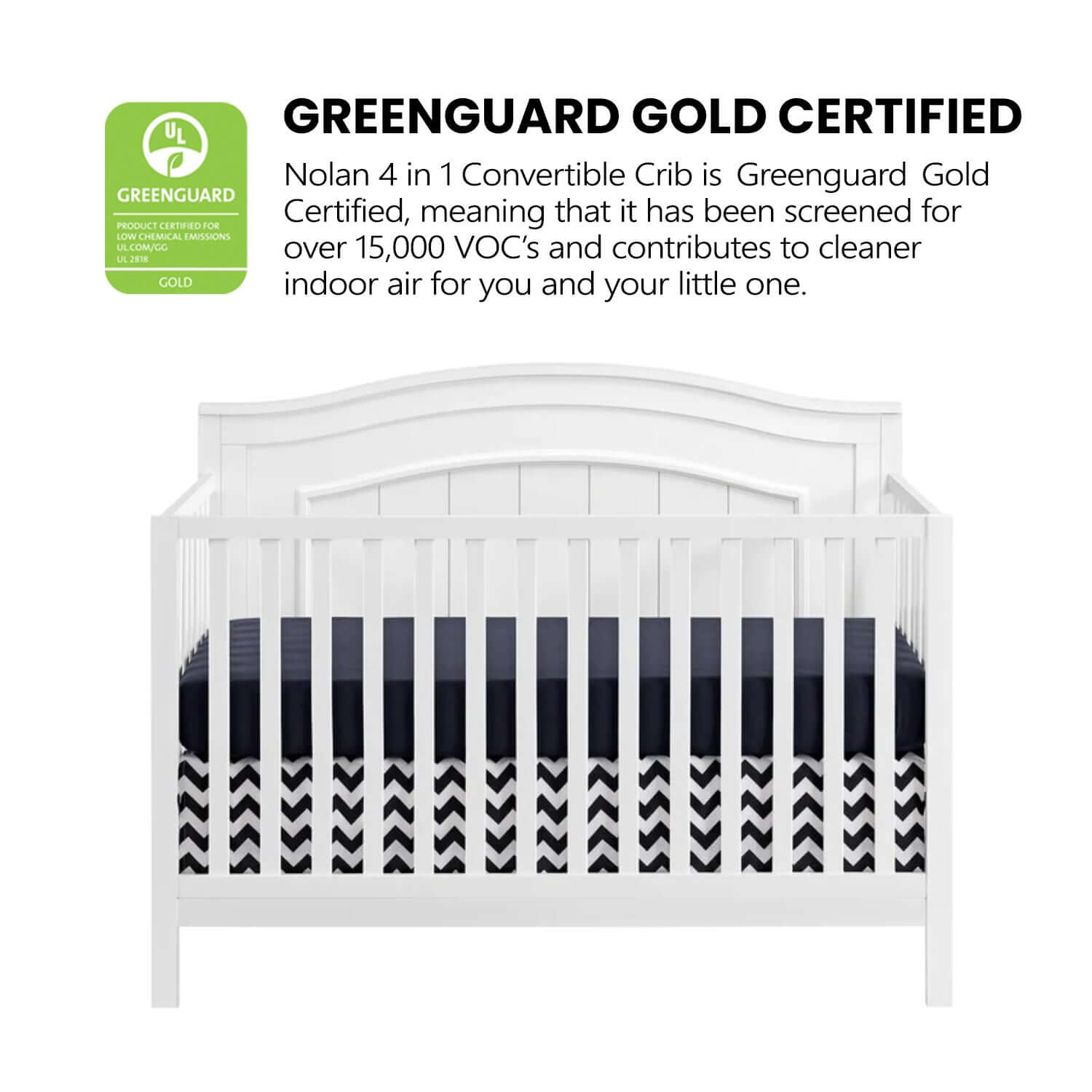 Nolan 4 in 1 Convertible Crib - Greenguard Gold Certified Image of Nolan 4 in 1 Convertible Crib Snow White