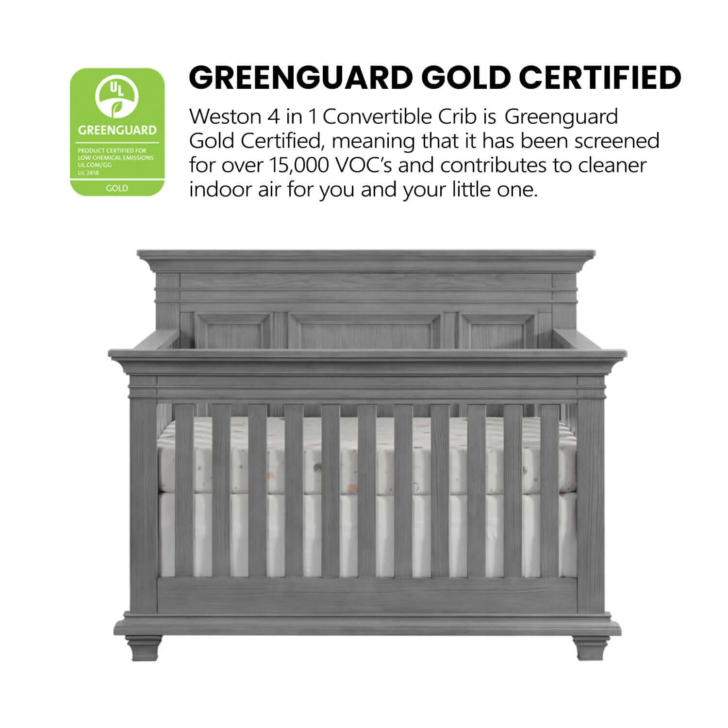Weston 4 In 1 Convertible Crib - Greenguard Gold Certified Image of Weston 4 In 1 Convertible Crib Graphite Gray