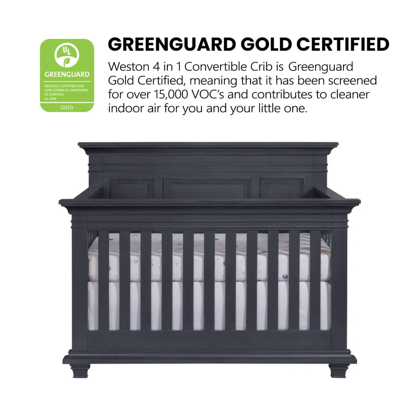 Weston 4 In 1 Convertible Crib - Greenguard Gold Certified Image of Weston 4 In 1 Convertible Crib Midnight Slate