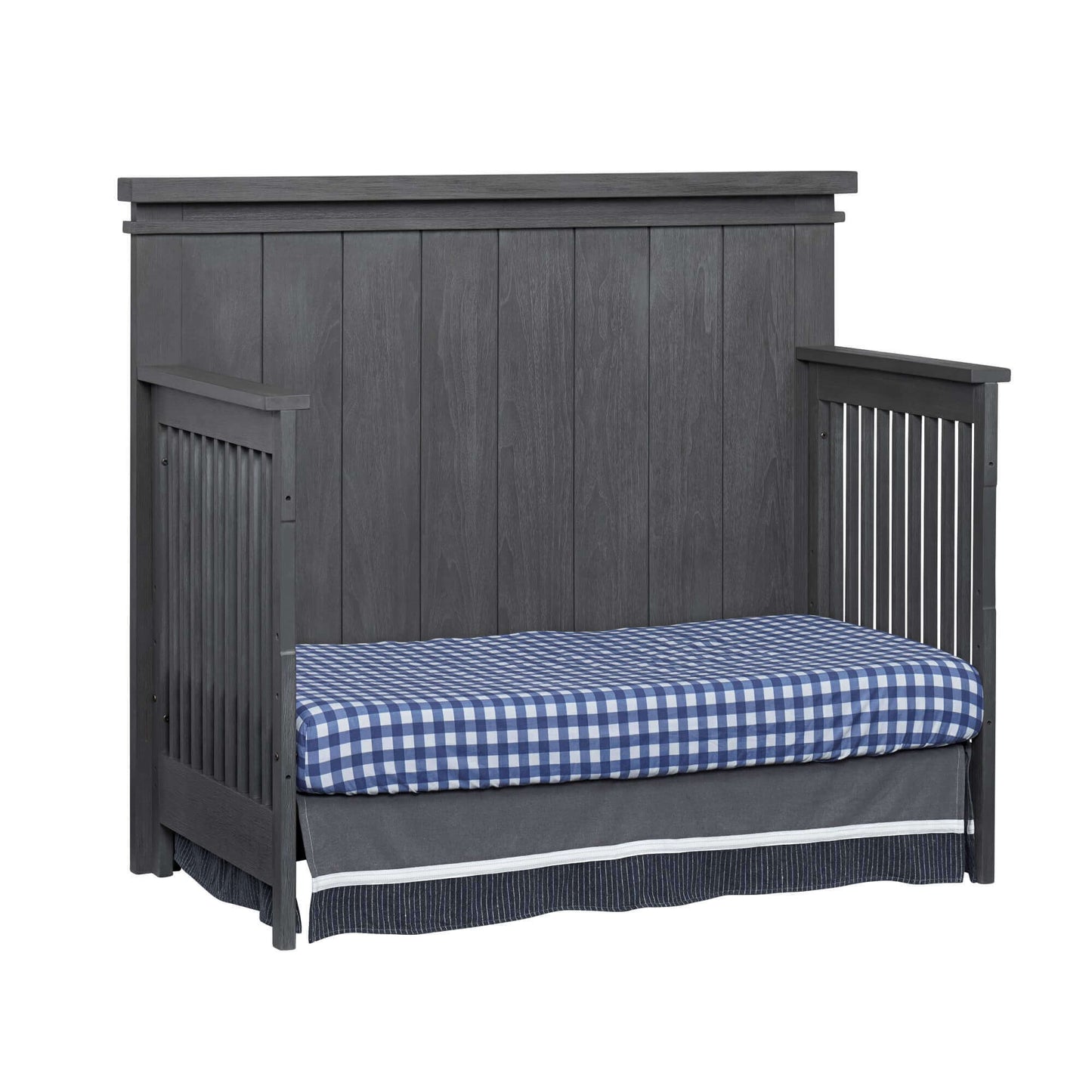 Hampton 4 In 1 Convertible Crib - Inclined Side View of Hampton Daybed Canyon Gray