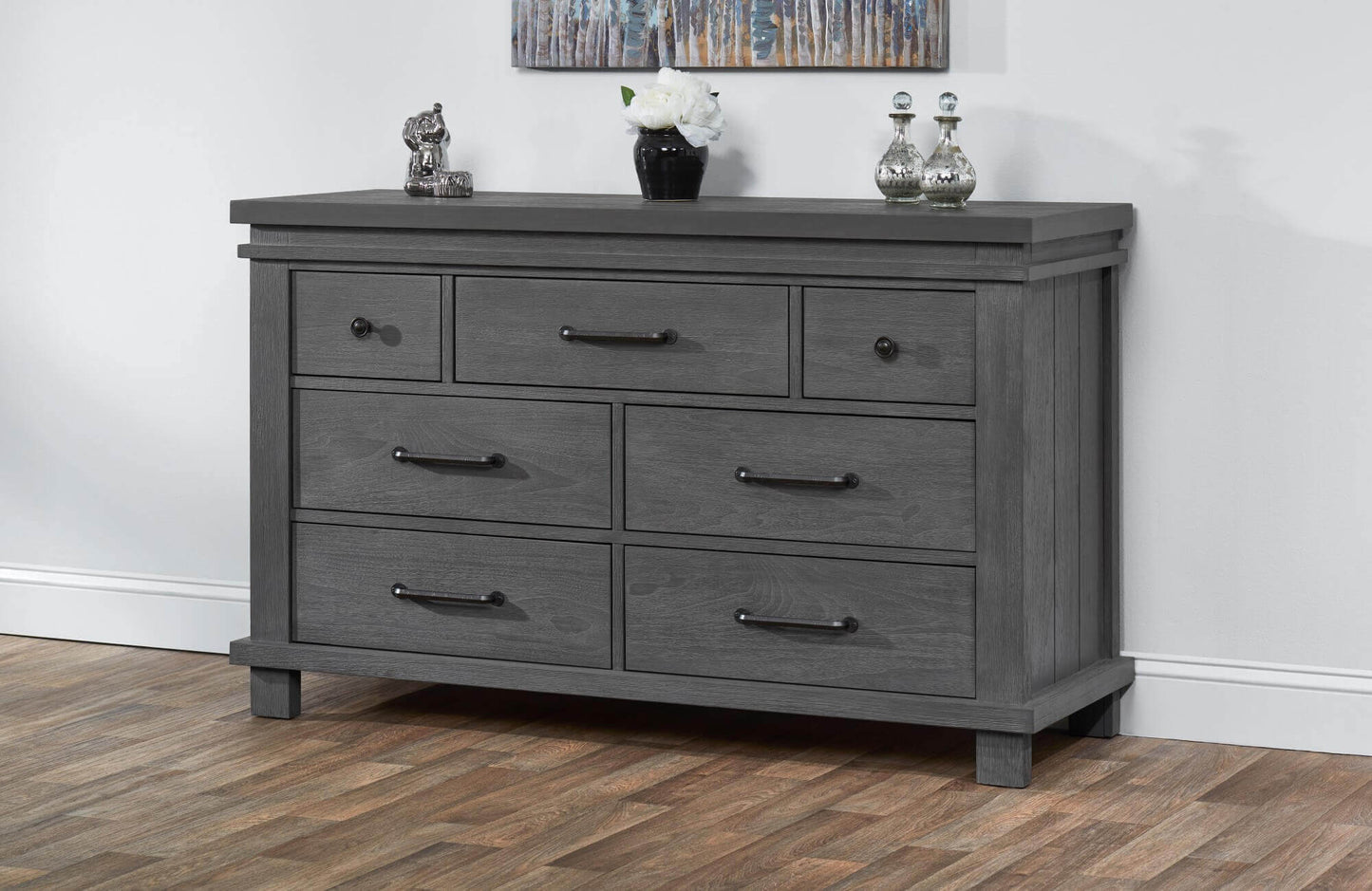 Hampton 7 Drawer Dresser - Lifestyle Image Front View of Hampton 7 Drawer Dresser Canyon Gray