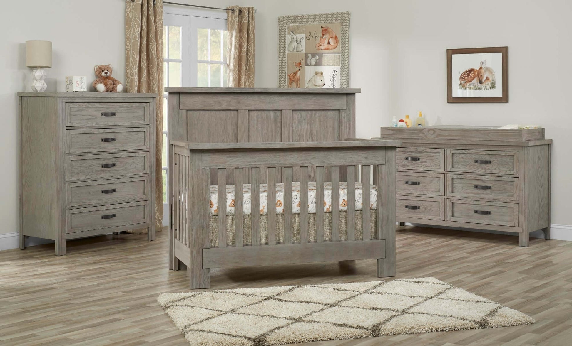 Hanover 5 Drawer Chest - Lifestyle Image Inclined Side View of Hanover 5 Drawer Chest Stone Wash