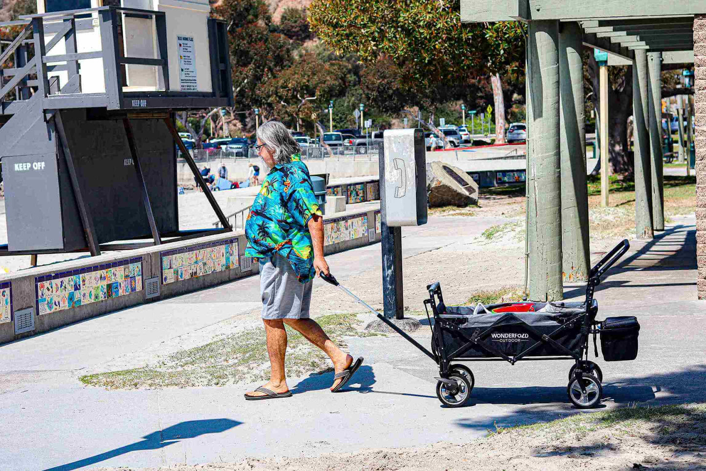S4 Push and Pull Folding Wagon with Canopy & Brakes - Lifestyle Image of The Wagon S4 Black
