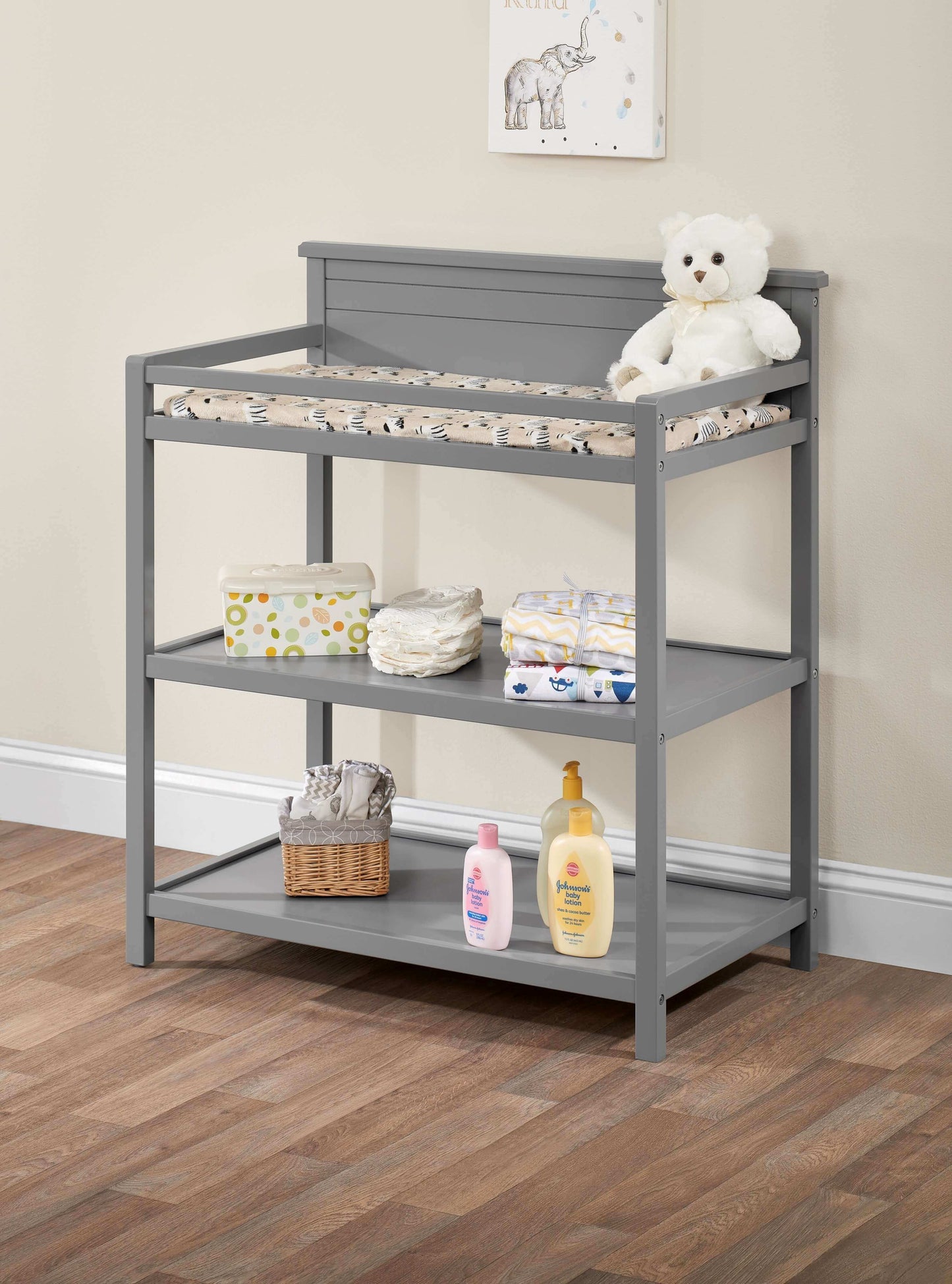 Universal Changing Station - Lifestyle Image Inclined Side View of Universal Changing Station Gray