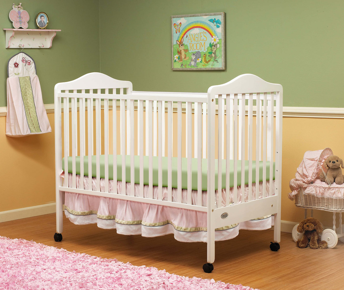 Jenny Full Size Crib - Lifestyle Image Inclined Side View of Jenny Full Size Crib White