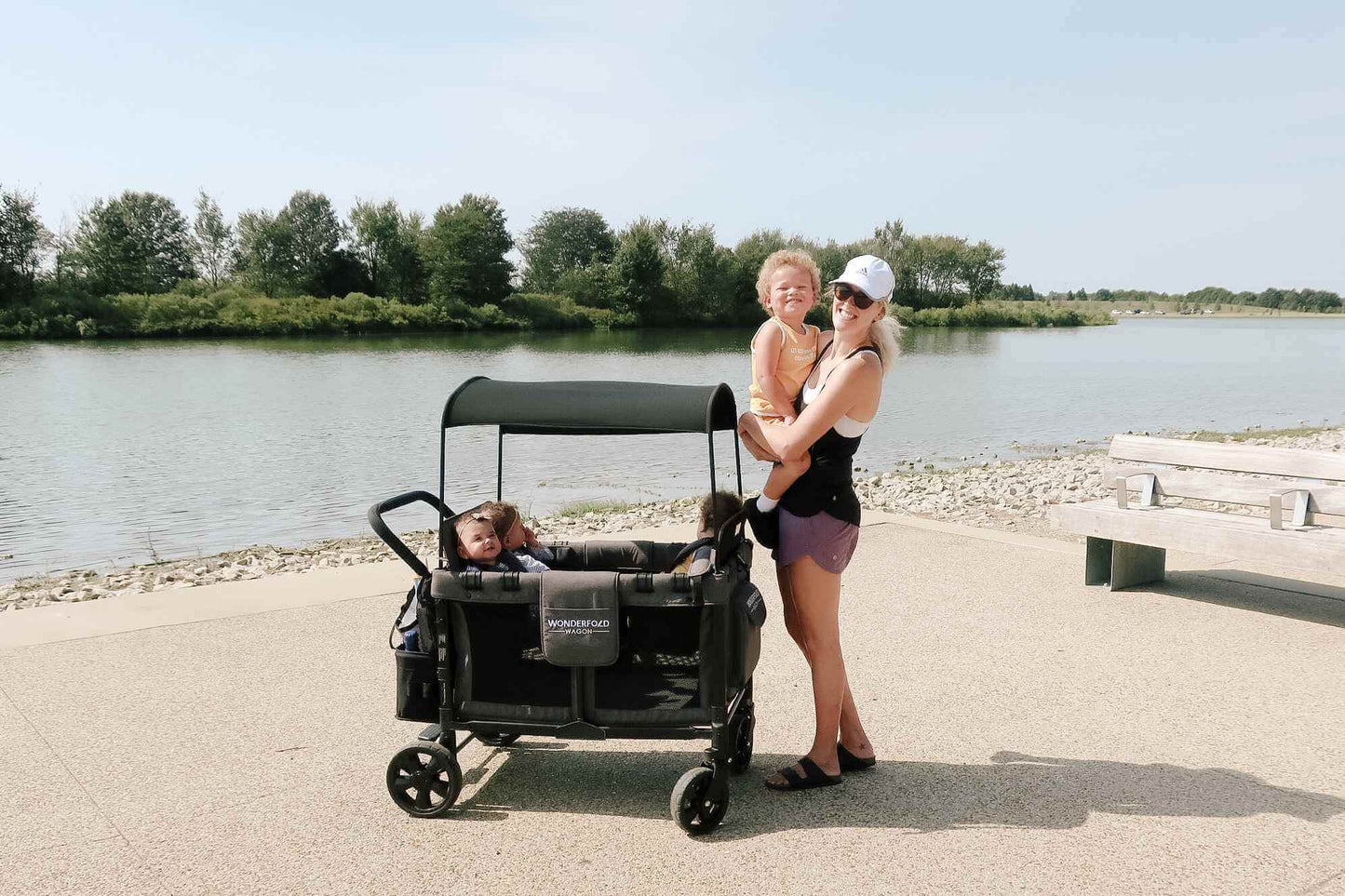 W4 Original Quad Stroller Wagon - Lifestyle Image Side View of Wagon Gray