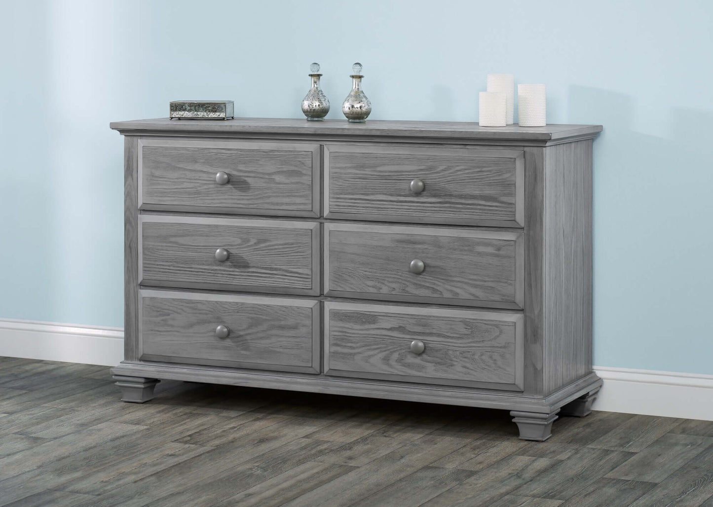 Kenilworth 6 Drawer Dresser - Lifestyle Image Front View of Kenilworth 6 Drawer Dresser Graphite Gray