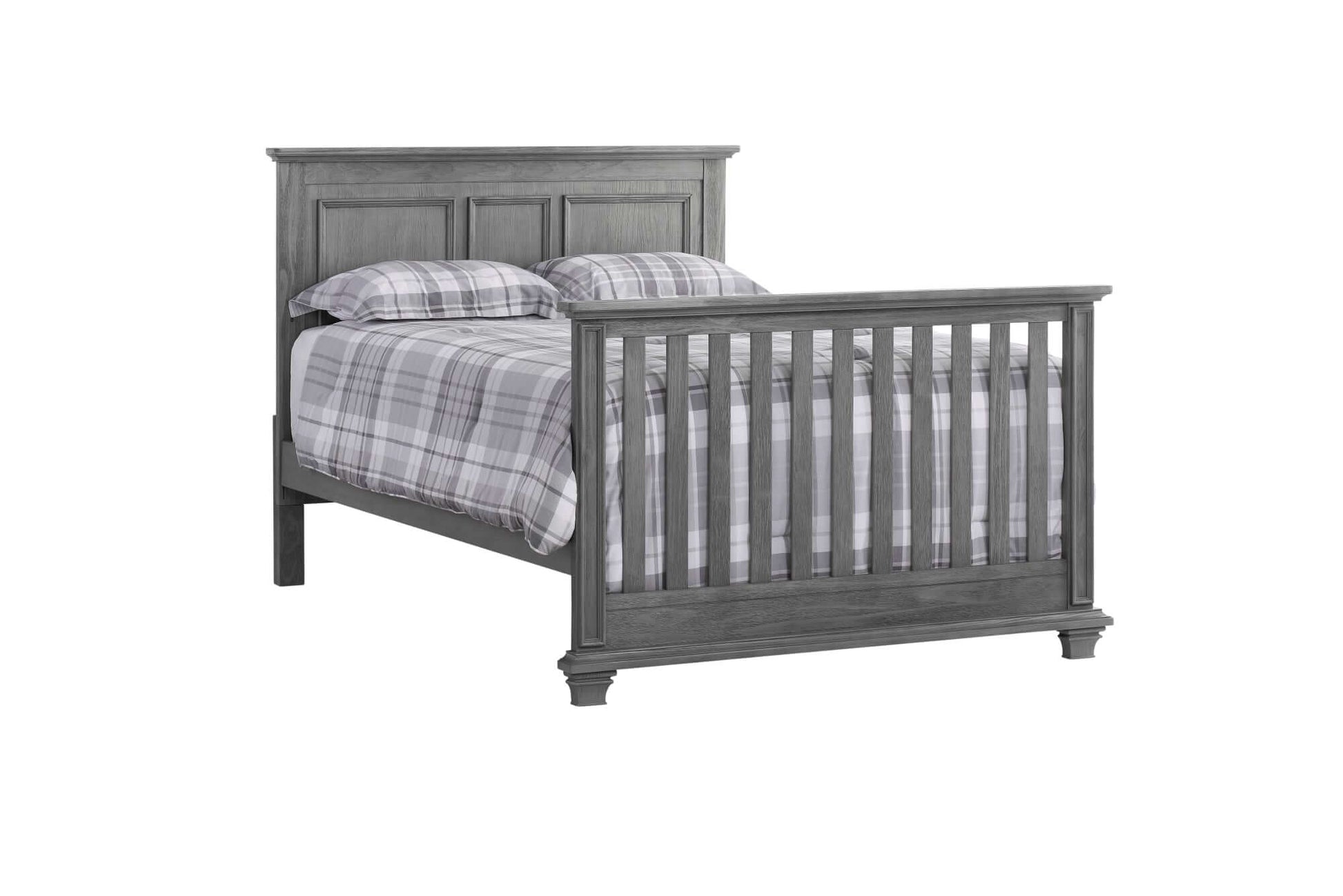 Kenilworth 4-in-1 Convertible Crib - Inclined Side View of Kenilworth Full Sized Bed Graphite Gray