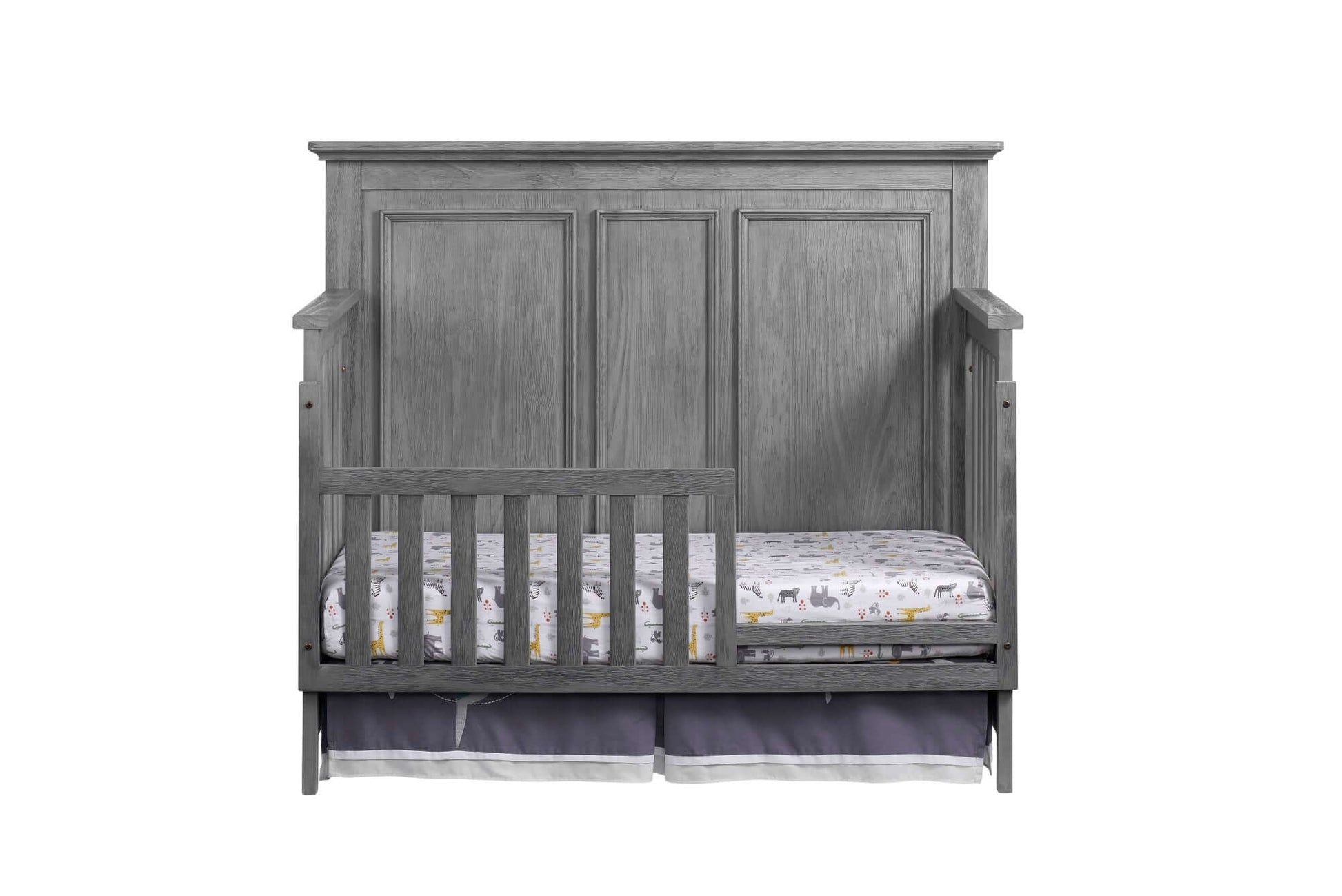 Kenilworth 4-in-1 Convertible Crib - Front View of Kenilworth 4-in-1 Convertible Crib Graphite Gray with Guard Rail
