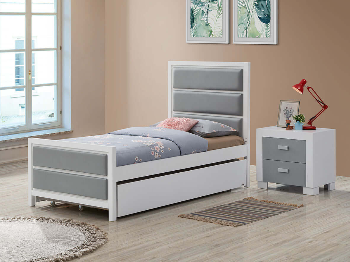 Teen Bed - Model 1947 -Lifestyle Image Inclined Side View of Teen Bed Model 1947 White Solid