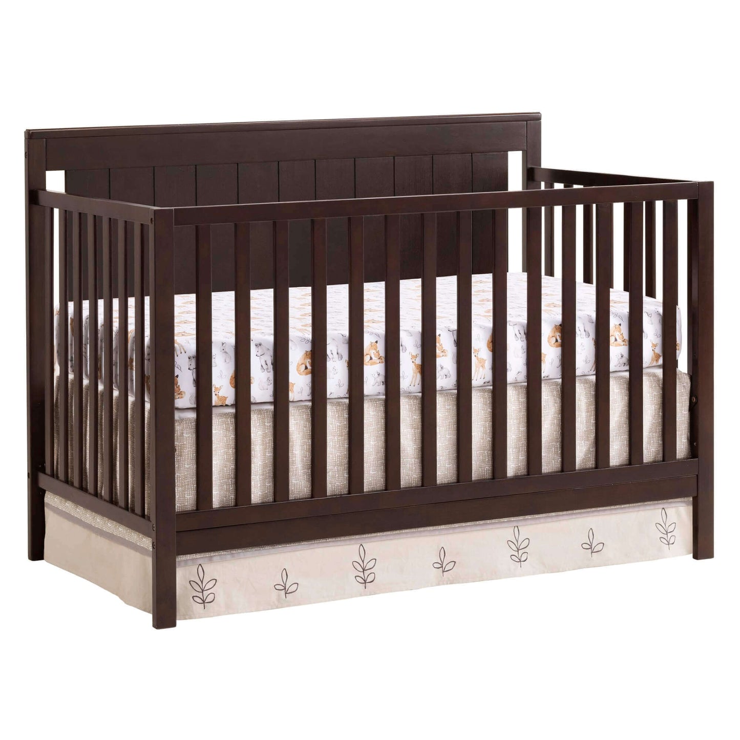 Lazio 4-in-1 Convertible Crib - Inclined Side View of Lazio 4-in-1 Convertible Crib Espresso