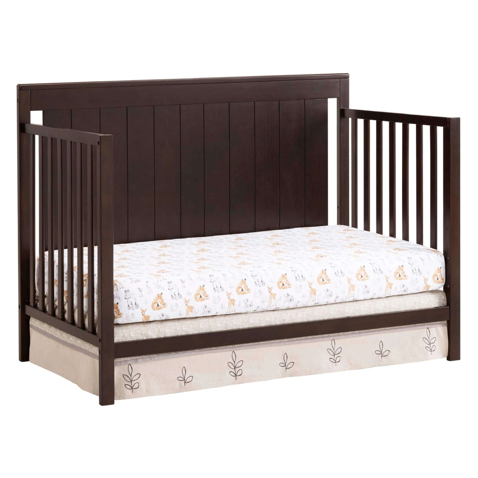 Lazio 4-in-1 Convertible Crib - Inclined Side View of Lazio Daybed Espresso