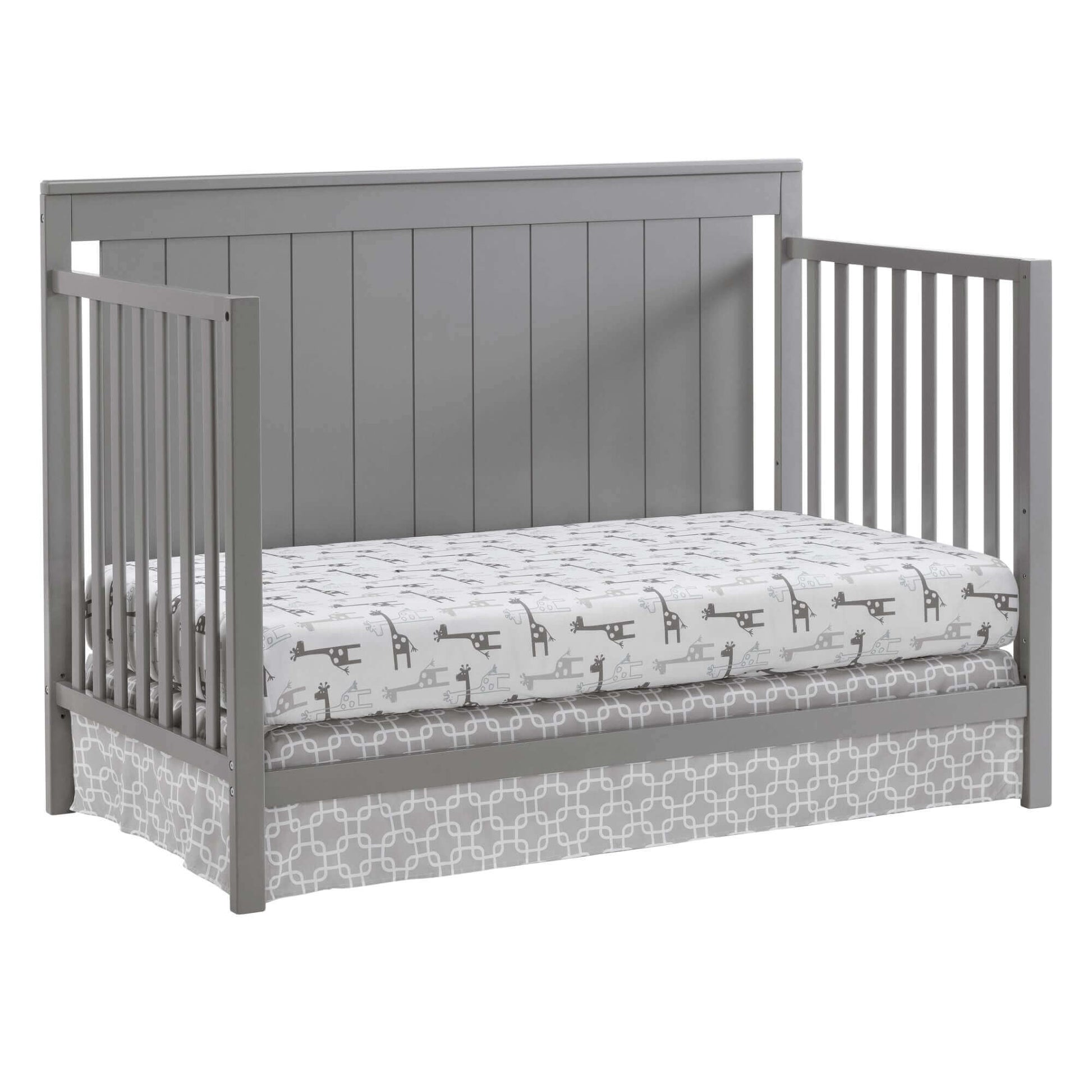 Lazio 4-in-1 Convertible Crib - Inclined Side View of Lazio Daybed Dove Dove Gray