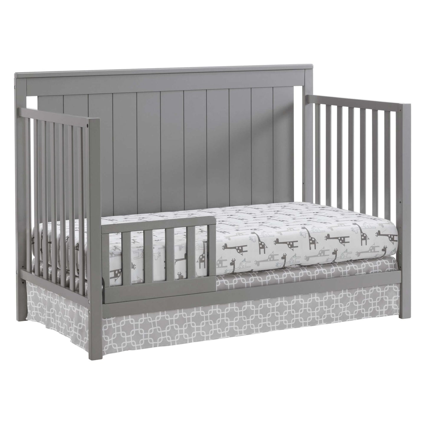 Lazio Guard Rail - Inclined Side View of Lazio Convertible Crib With Guard Rail Gray