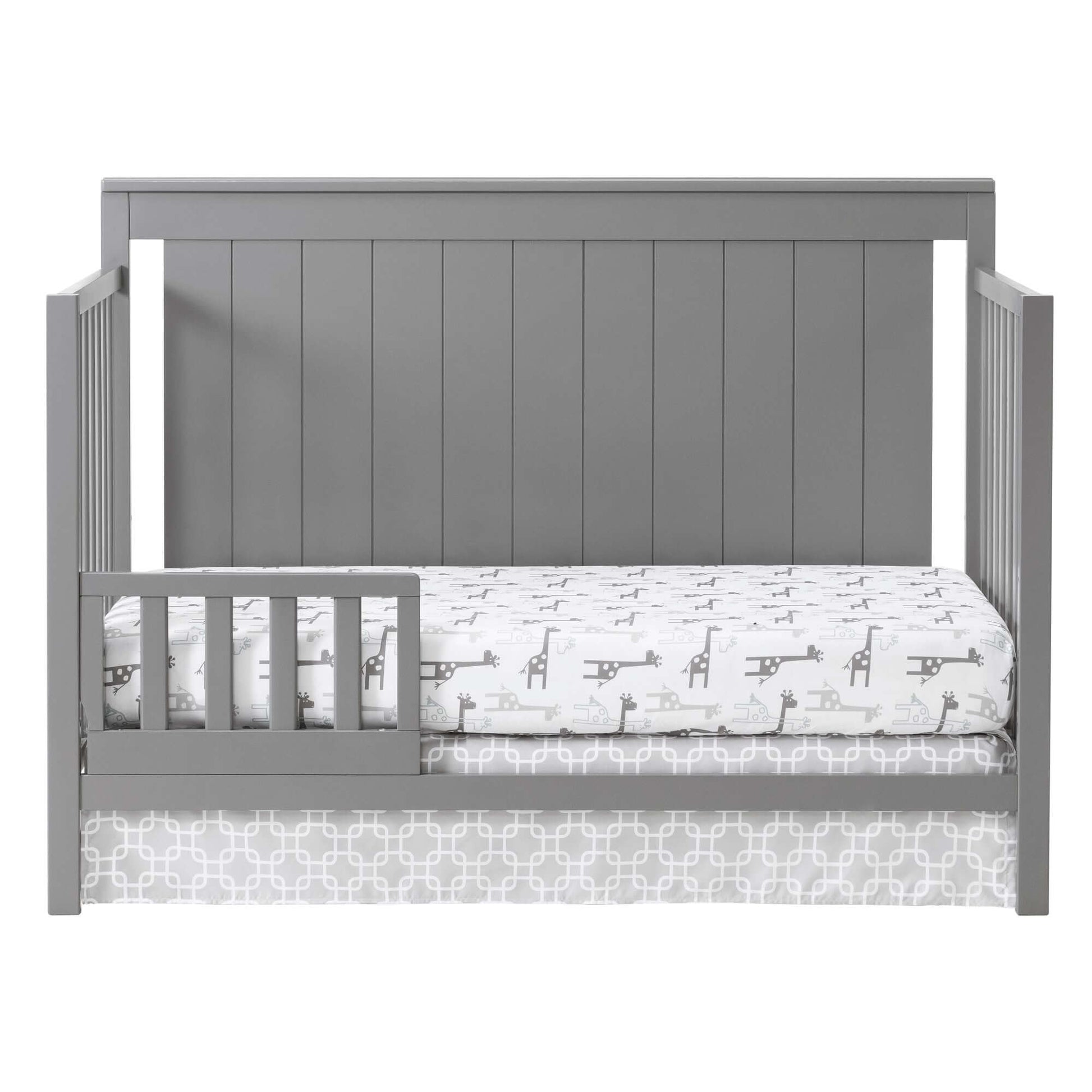 Lazio Guard Rail - Front View of Lazio Convertible Crib With Guard Rail Gray