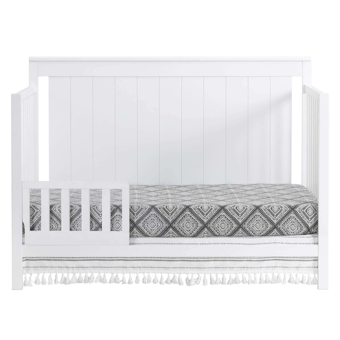 Lazio 4-in-1 Convertible Crib - Front View of Lazio 4-in-1 Convertible Crib Snow White with Guard Rail