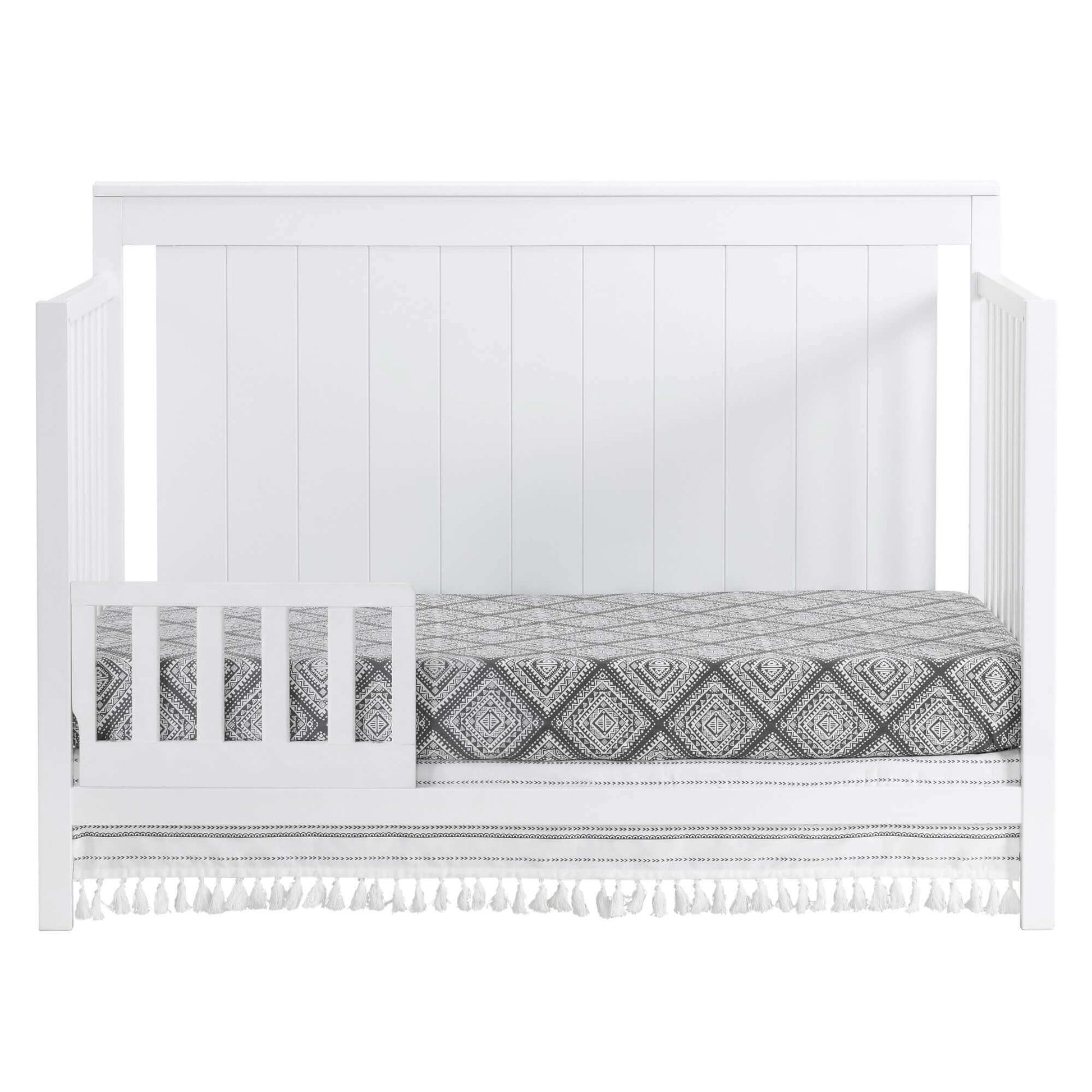 Lazio 4-in-1 Convertible Crib - Front View of Lazio 4-in-1 Convertible Crib Snow White with Guard Rail