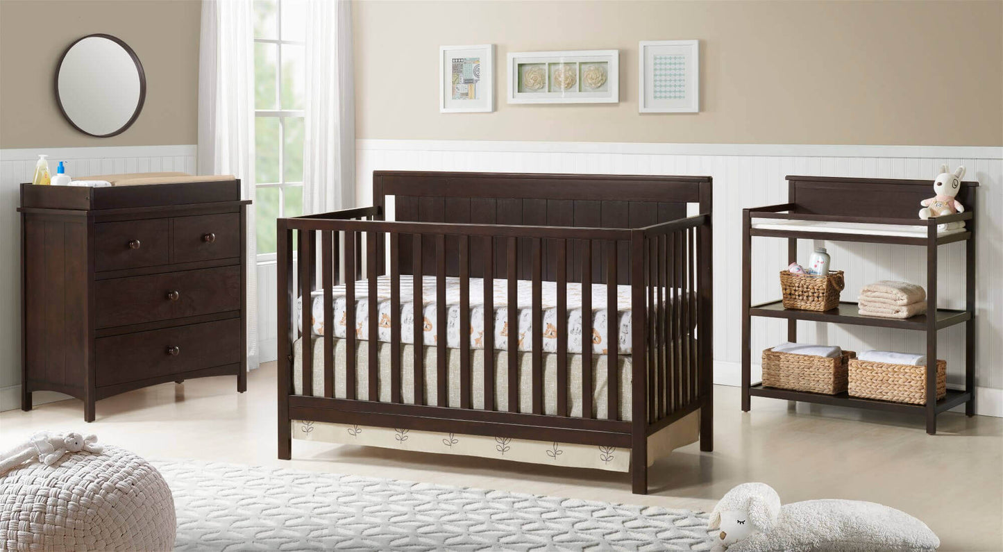 Lazio 4-in-1 Convertible Crib - Lifestyle Image Inclined Side View of Lazio 4-in-1 Convertible Crib Espresso