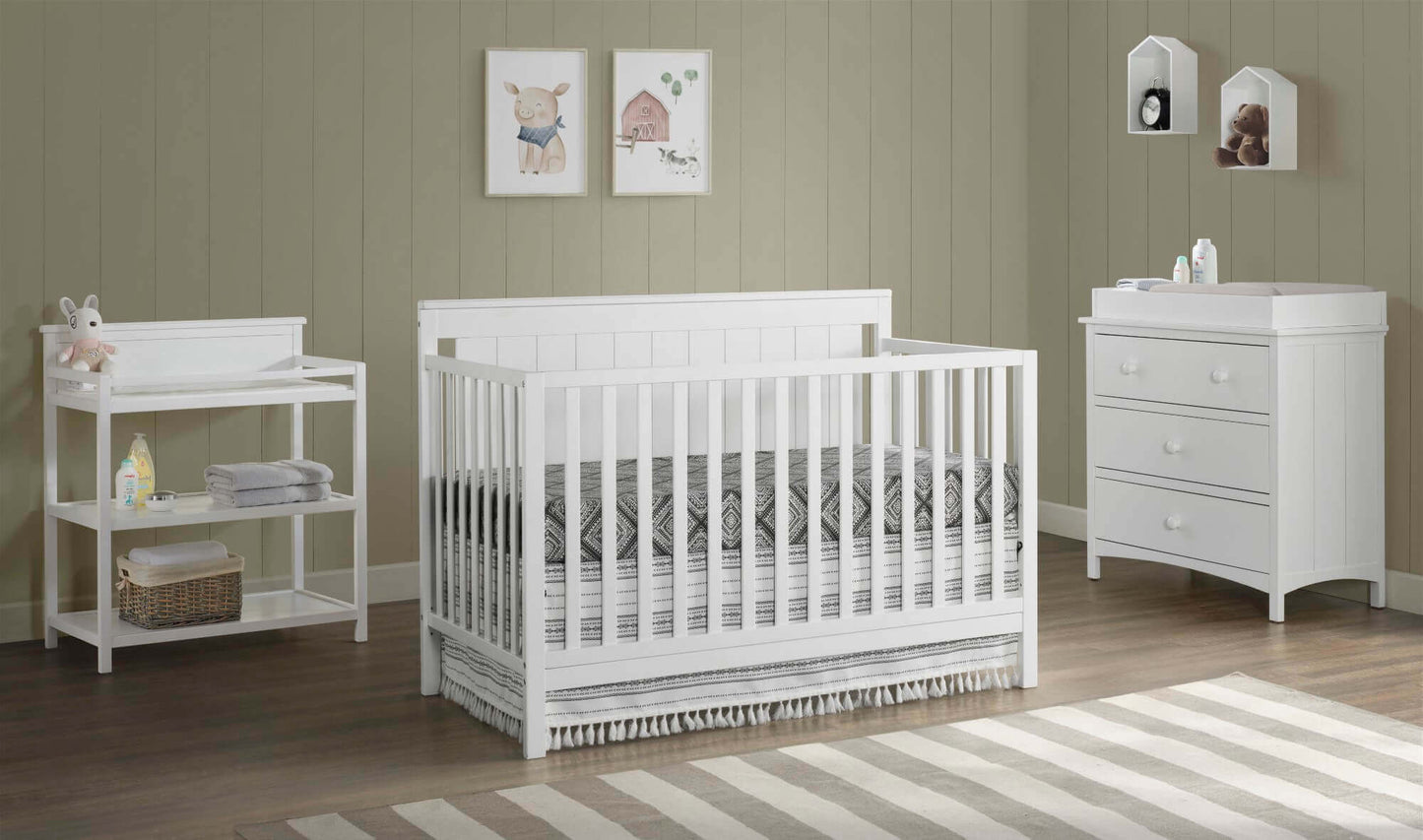Lazio 4-in-1 Convertible Crib - Lifestyle Image Inclined Side View of Lazio 4-in-1 Convertible Crib Snow White