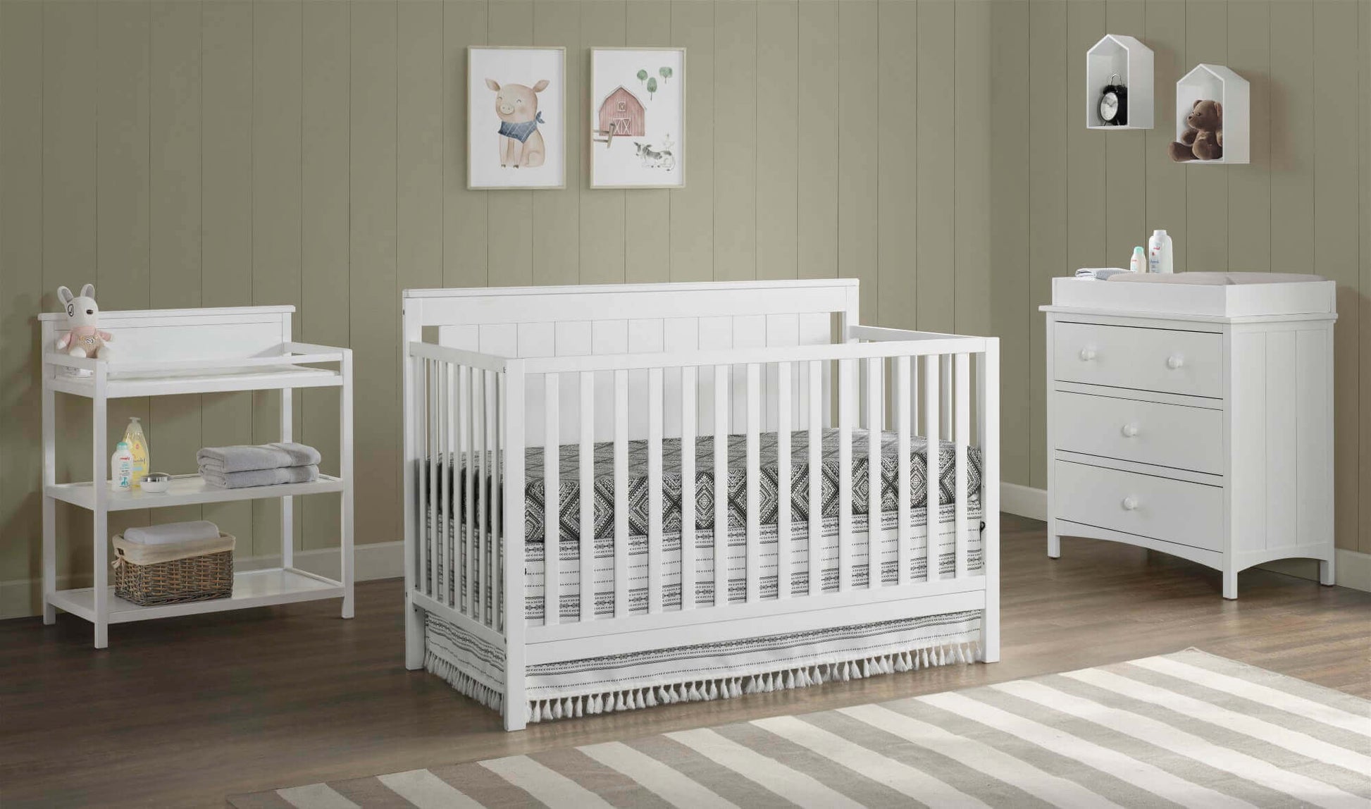 Lazio 4-in-1 Convertible Crib - Lifestyle Image Inclined Side View of Lazio 4-in-1 Convertible Crib Snow White