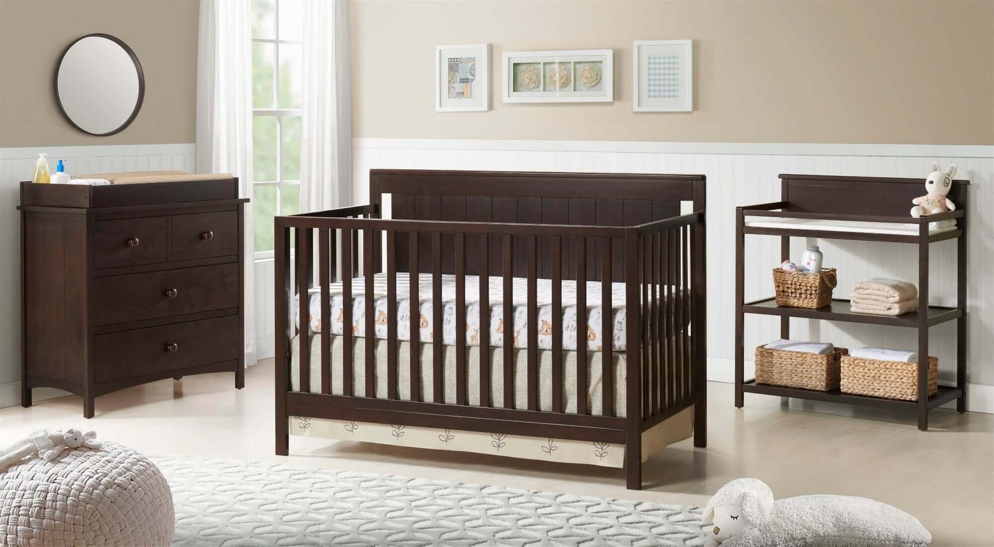 Lazio Guard Rail - Lifestyle Image Inclined Side View of Lazio Convertible Crib Espresso