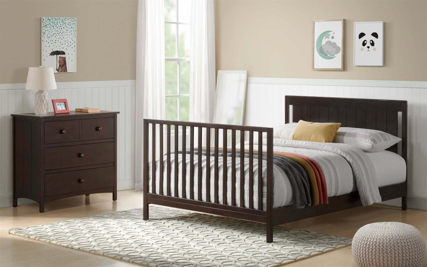 Lazio Full Bed Conversion Kit - Lifestyle Image Inclined Side View of Lazio Full Sized Bed Espresso