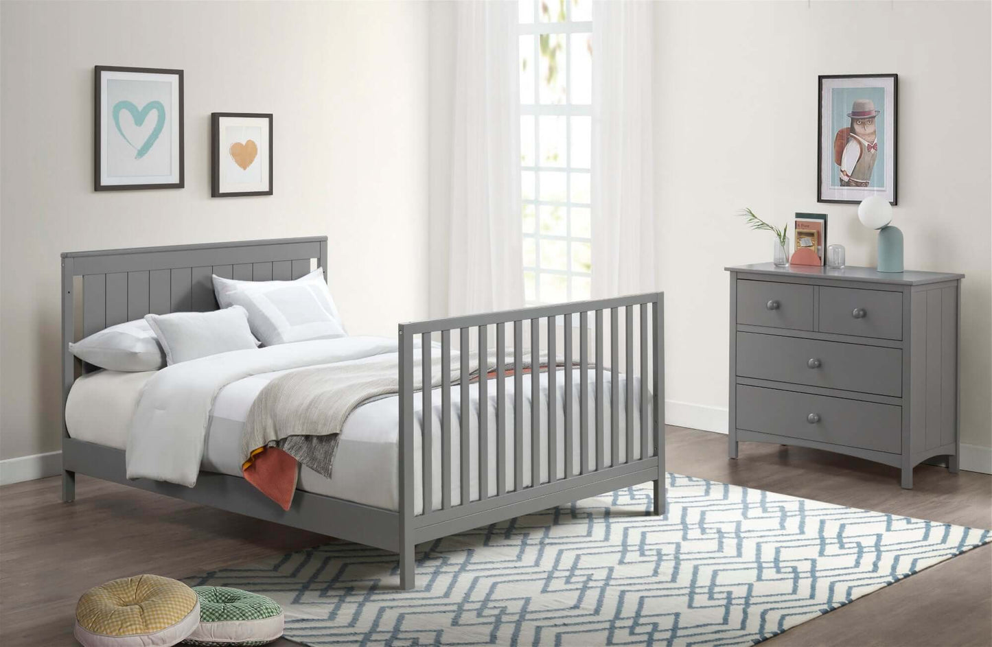 Lazio Full Bed Conversion Kit - Lifestyle Image Inclined Side View of Lazio Full Sized Bed Gray