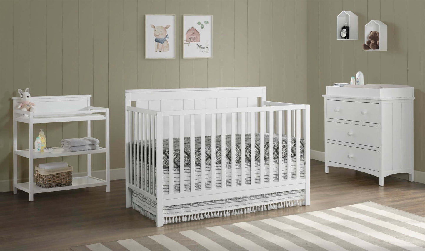 Lazio Guard Rail - Lifestyle Image Inclined Side View of Lazio Convertible Crib White