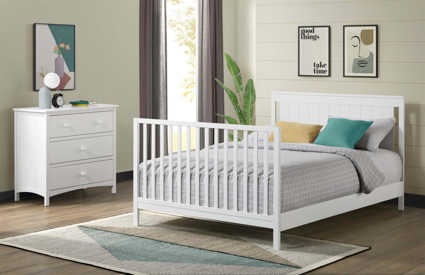 Lazio Full Bed Conversion Kit - Lifestyle Image Inclined Side View of Lazio Full Sized Bed White