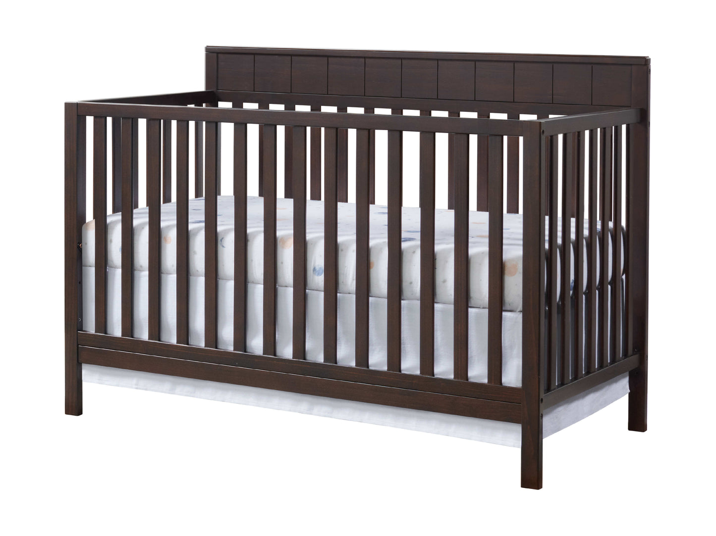 Logan 4-in-1 Convertible Crib - Inclined Side View of Logan 4-in-1 Convertible Crib Espresso