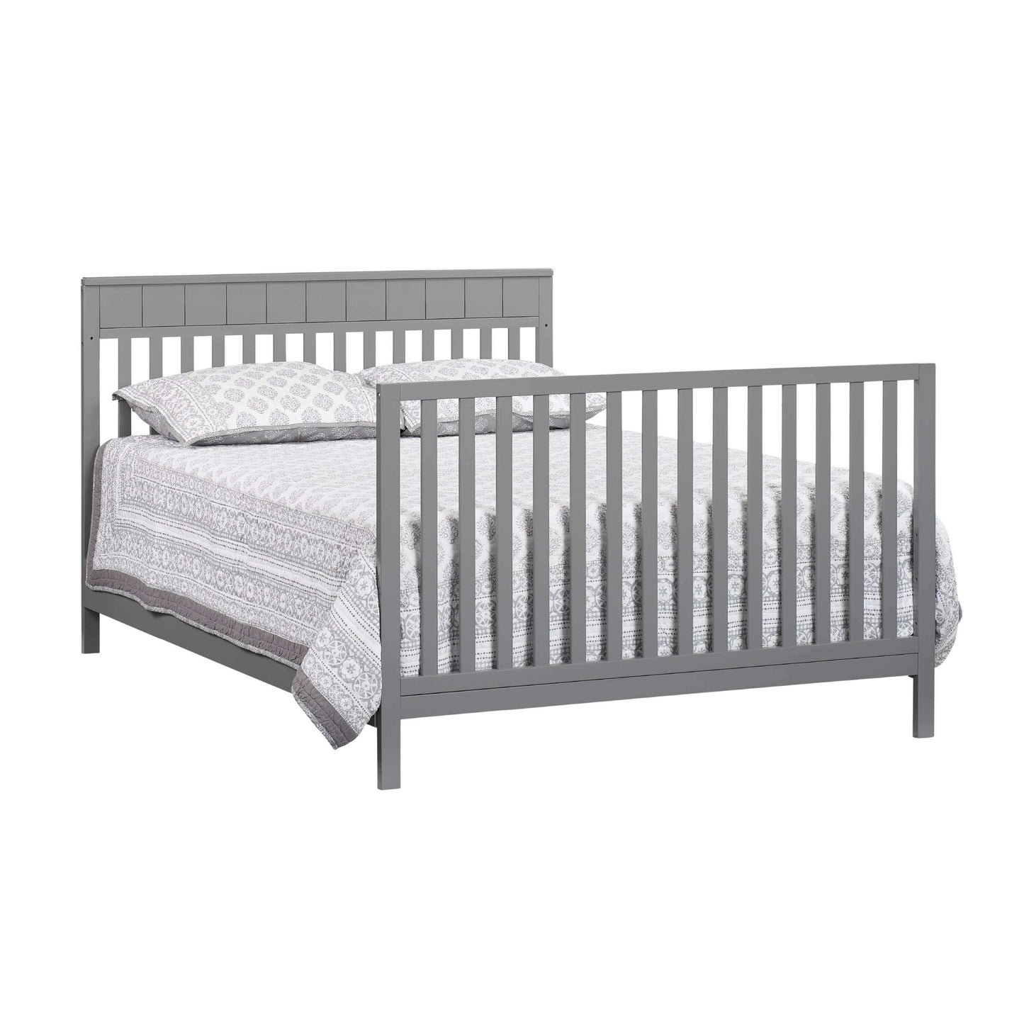 Logan 4-in-1 Convertible Crib - Inclined Side View of Logan Full Sized Bed Dove Gray
