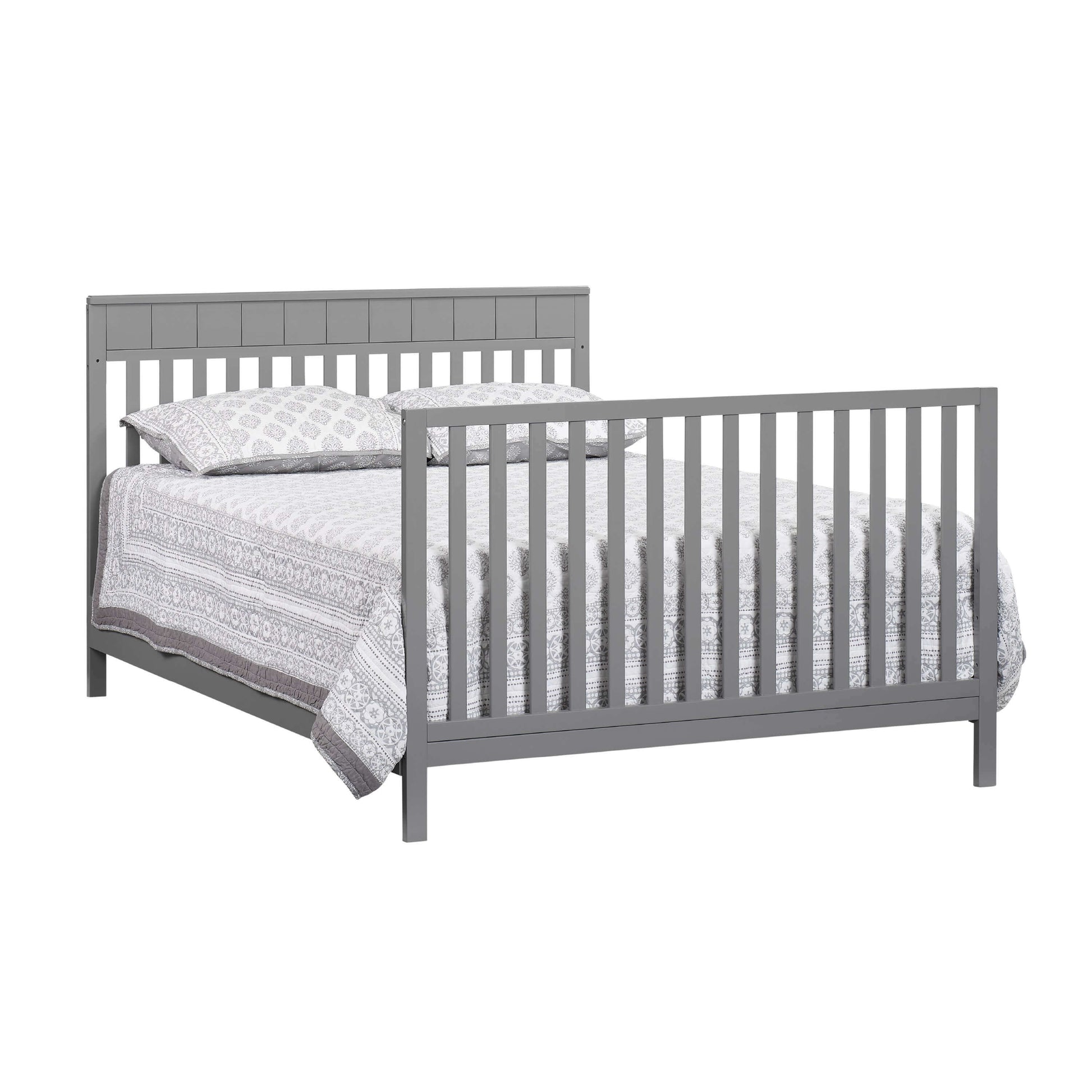 Logan 4-in-1 Convertible Crib - Inclined Side View of Logan Full Sized Bed Dove Gray