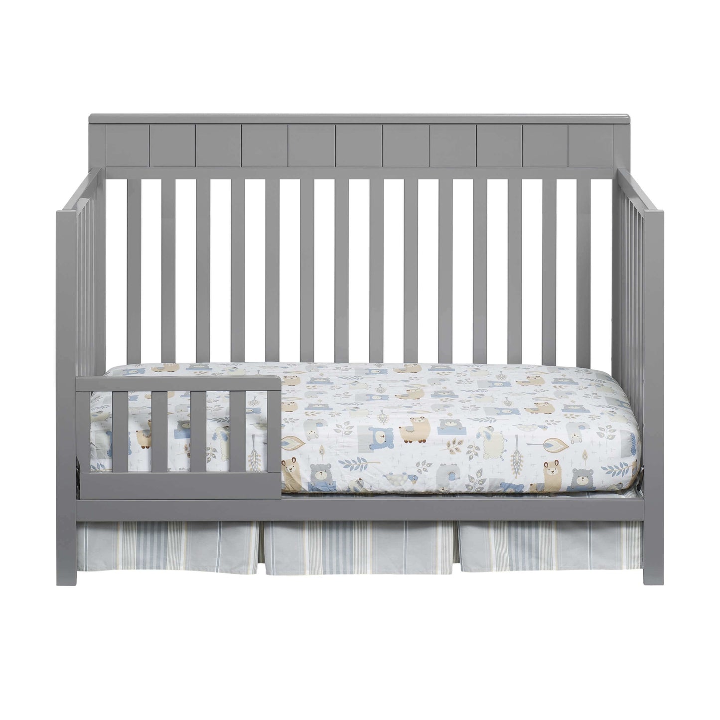 Logan 4-in-1 Convertible Crib - Front View of Logan 4-in-1 Convertible Crib Dove Gray with Guard Rail