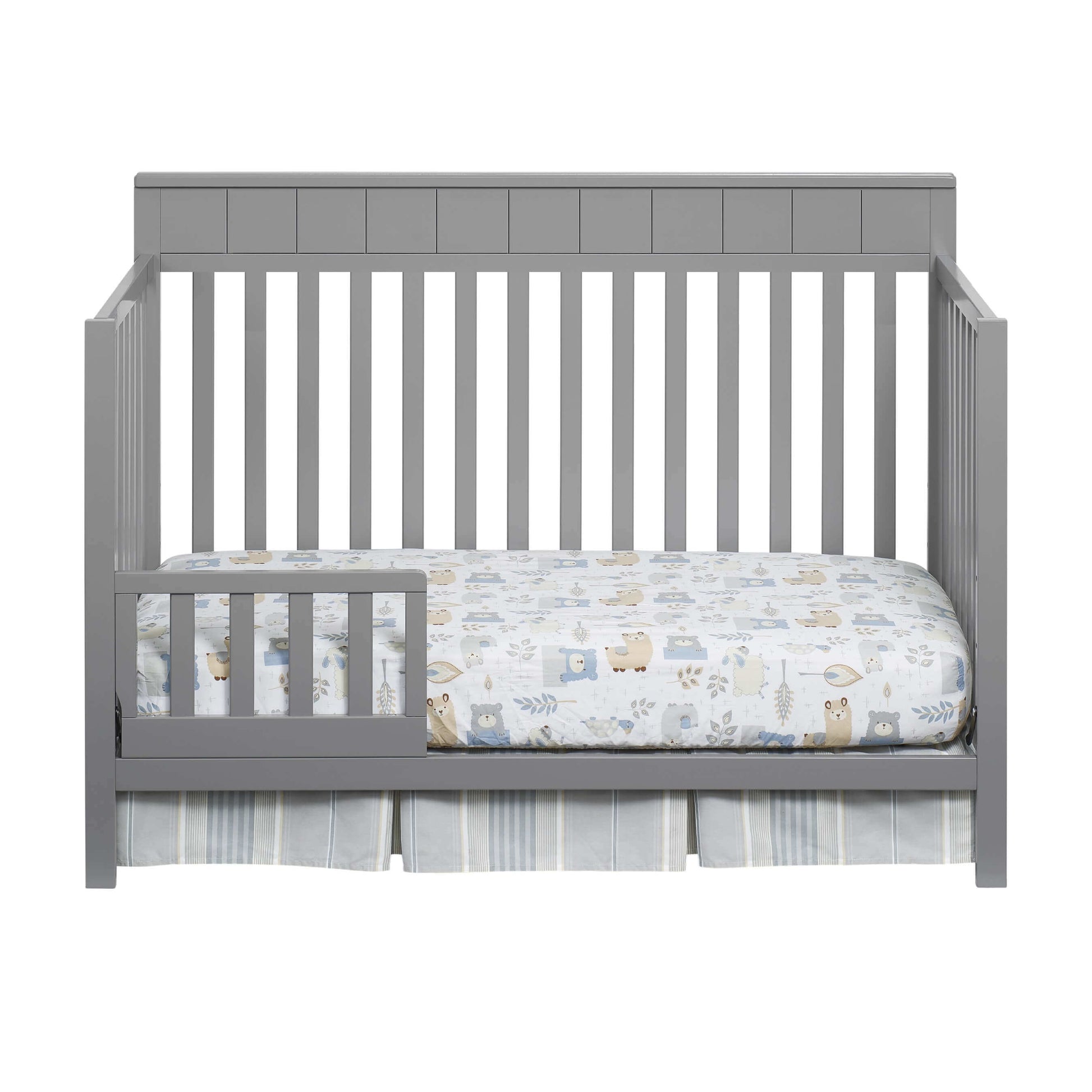 Logan 4-in-1 Convertible Crib - Front View of Logan 4-in-1 Convertible Crib Dove Gray with Guard Rail
