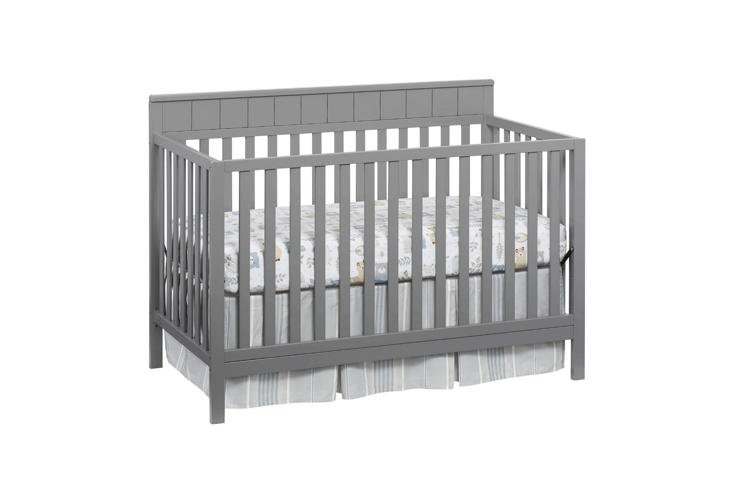 Logan 4-in-1 Convertible Crib - Inclined Side View of Logan 4-in-1 Convertible Crib Dove Gray