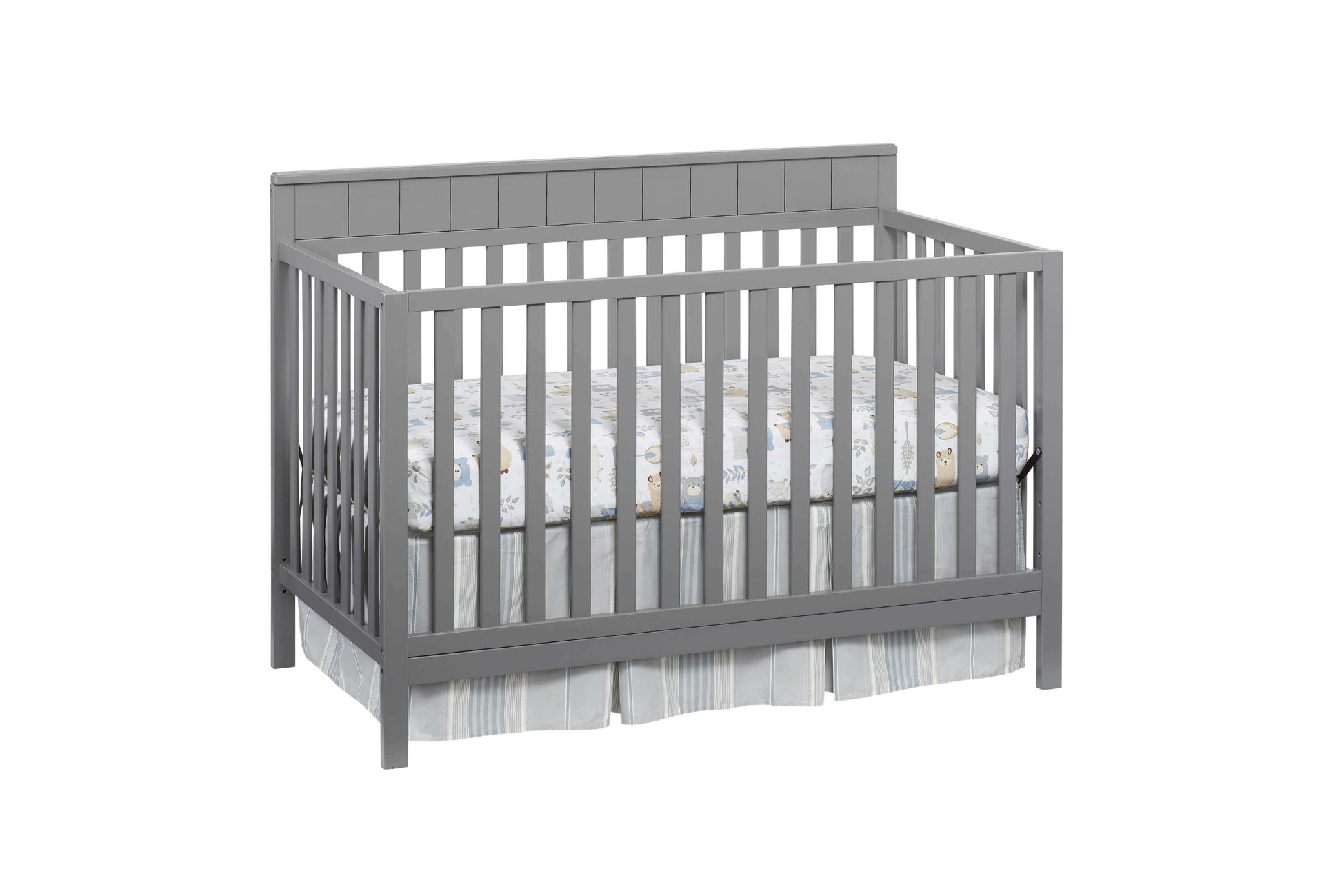 Logan 4-in-1 Convertible Crib - Inclined Side View of Logan 4-in-1 Convertible Crib Dove Gray