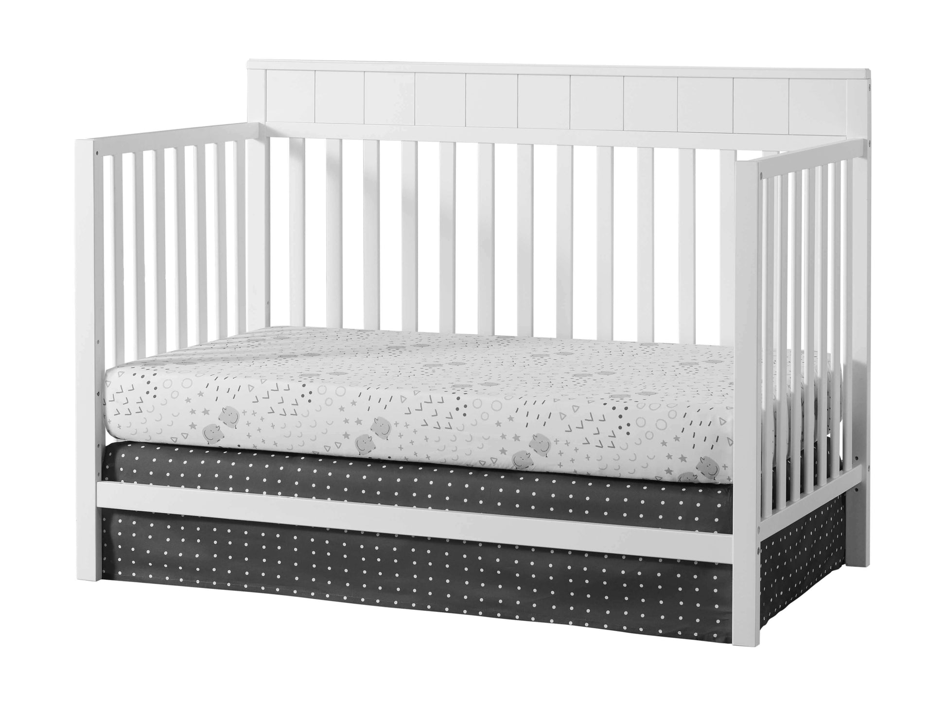 Logan 4-in-1 Convertible Crib - Inclined Side View of Logan Daybed Snow White