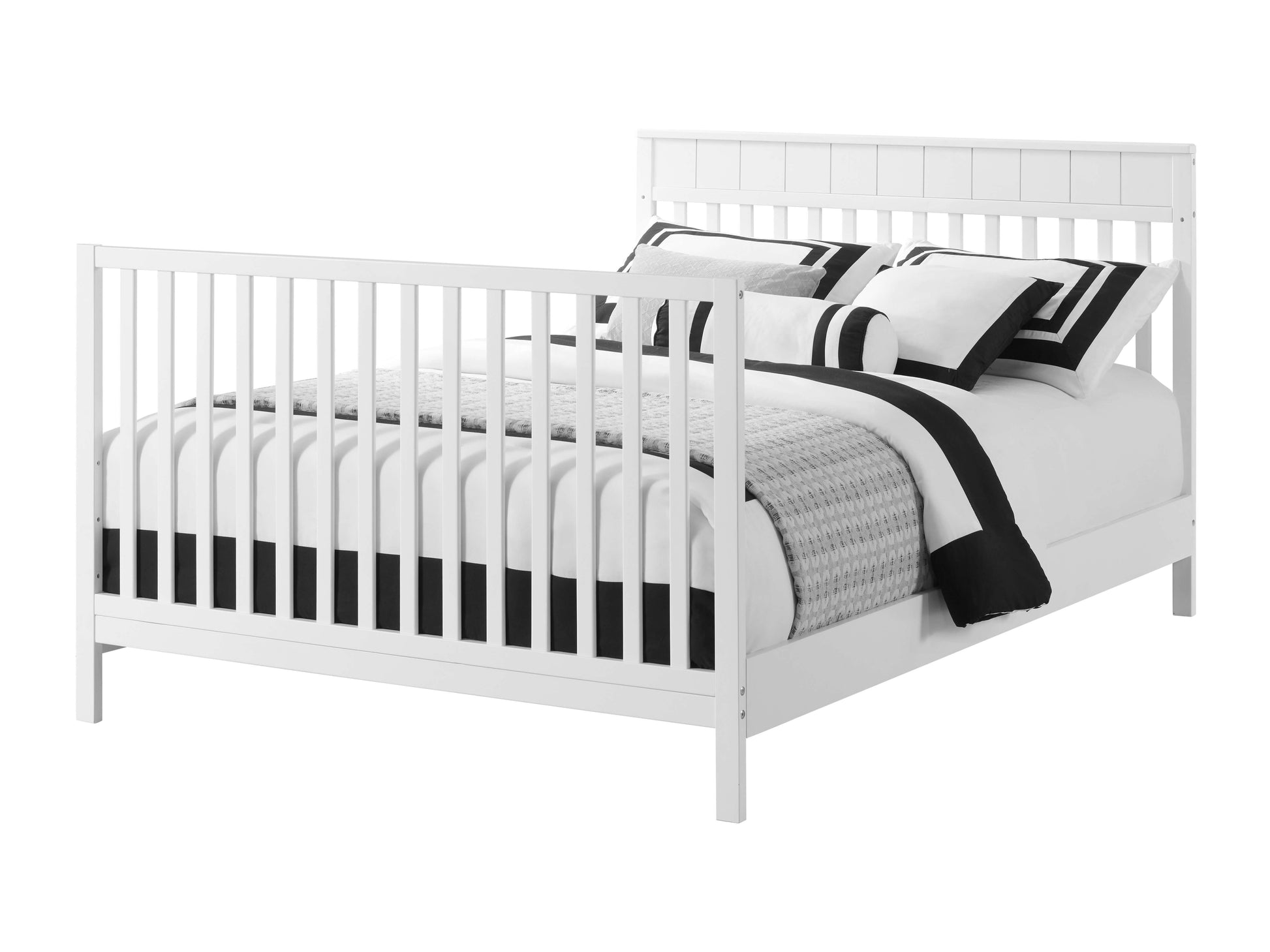 Logan 4-in-1 Convertible Crib - Inclined Side View of Logan Full Sized Bed Snow White