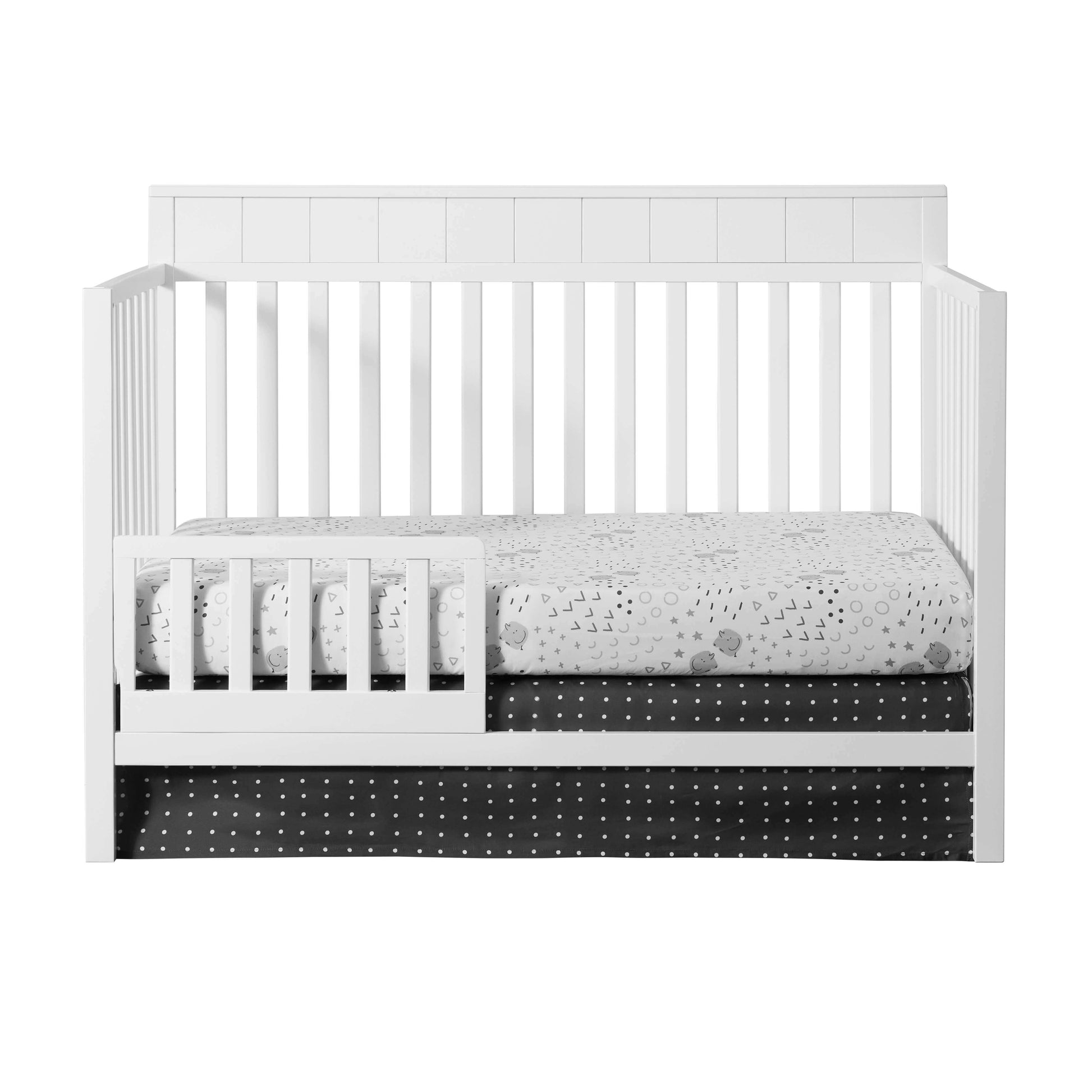 Logan 4-in-1 Convertible Crib - Front View of Logan 4-in-1 Convertible Crib Snow White with Guard Rail