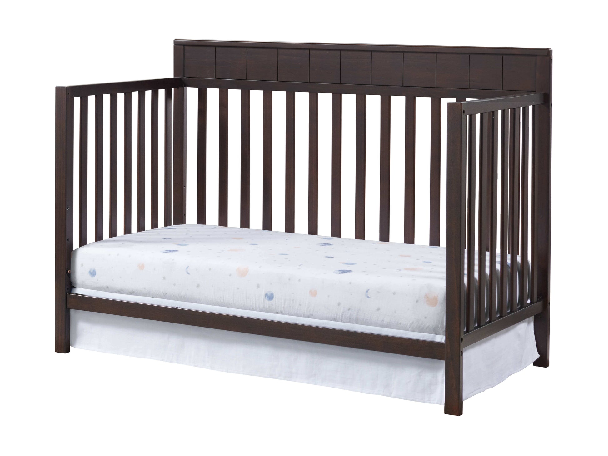 Logan 4-in-1 Convertible Crib - Inclined Side View of Logan Daybed Espresso