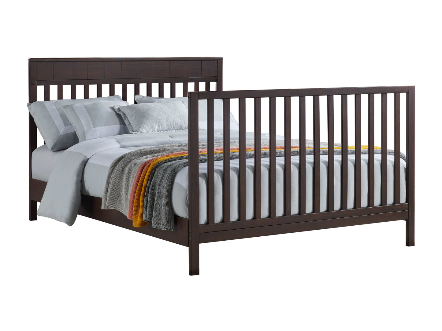Logan 4-in-1 Convertible Crib - Inclined Side View of Logan Full Sized Bed Espresso