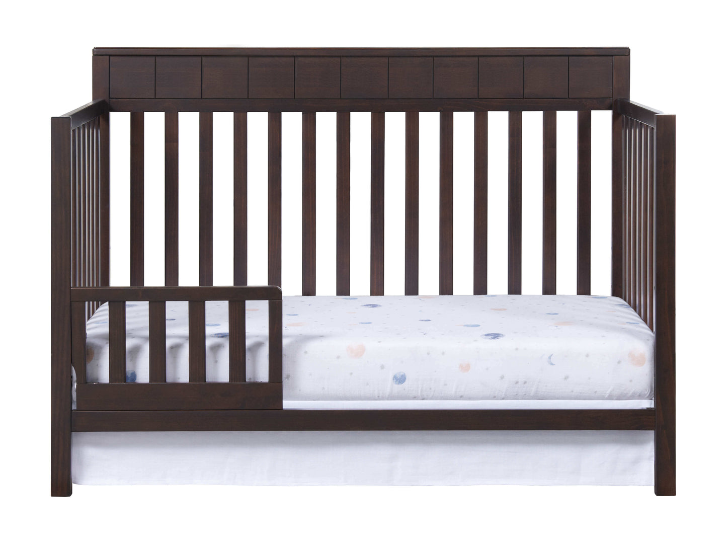 Logan 4-in-1 Convertible Crib - Front View of Logan 4-in-1 Convertible Crib Espresso with Guard Rail