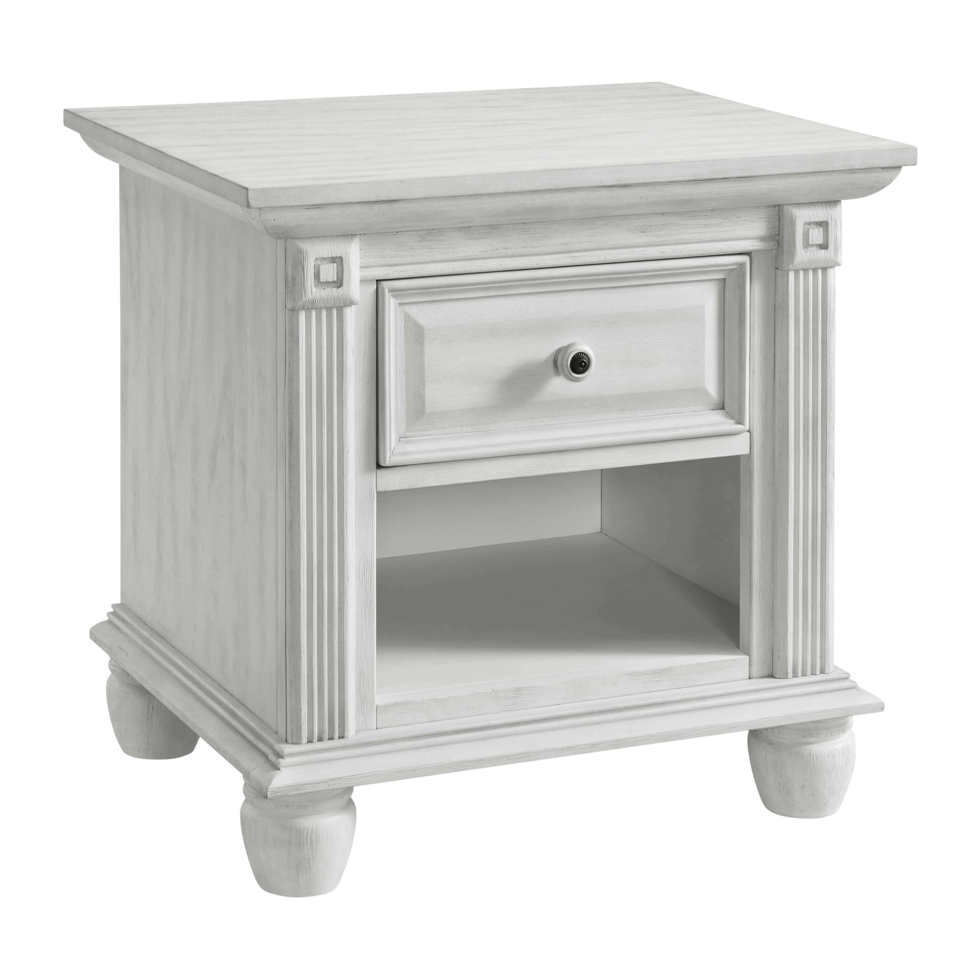 London Lane 1-Drawer Nightstand - Inclined Side View of London Lane 1-Drawer Nightstand Vintage White