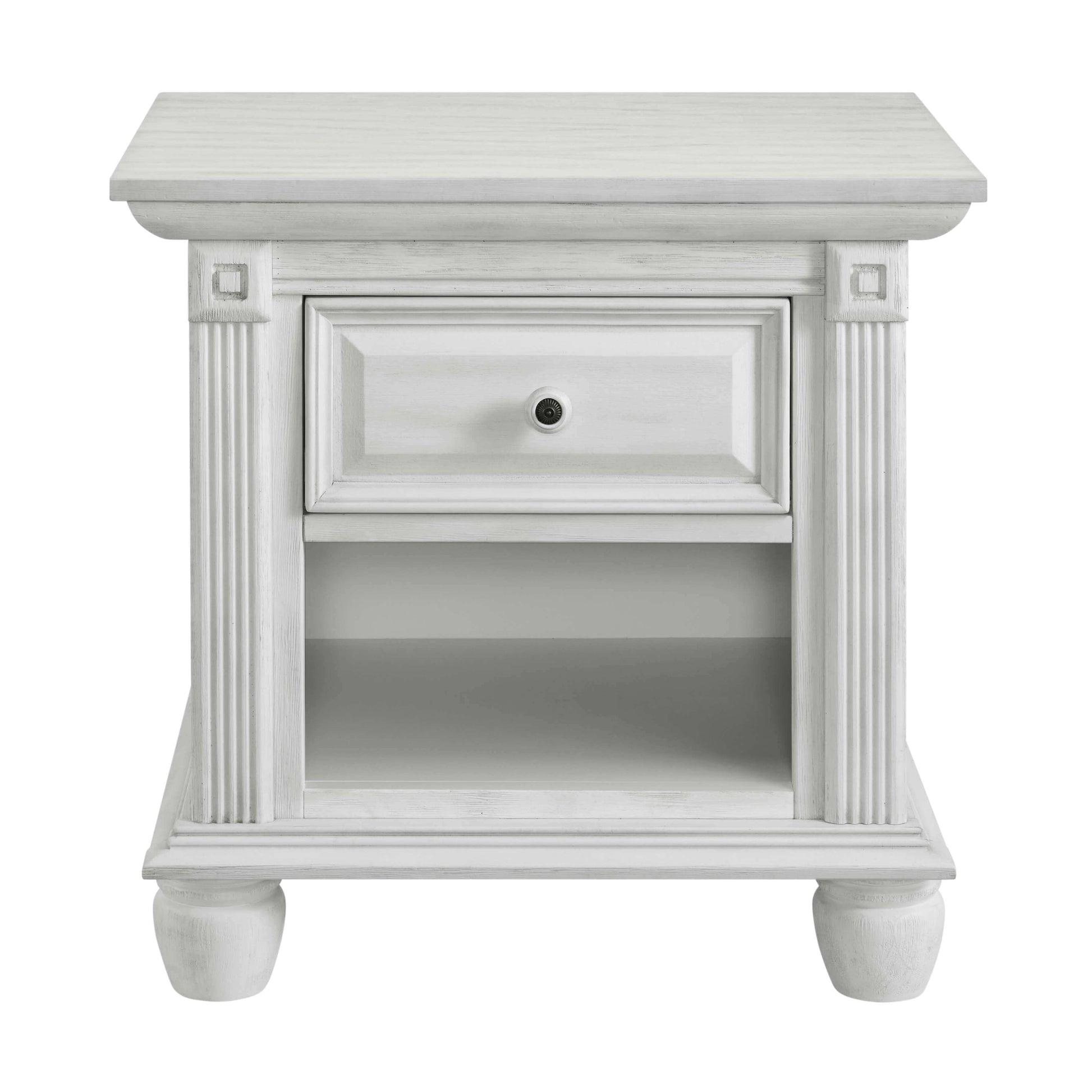 London Lane 1-Drawer Nightstand - Front View of London Lane 1-Drawer Nightstand Vintage White
