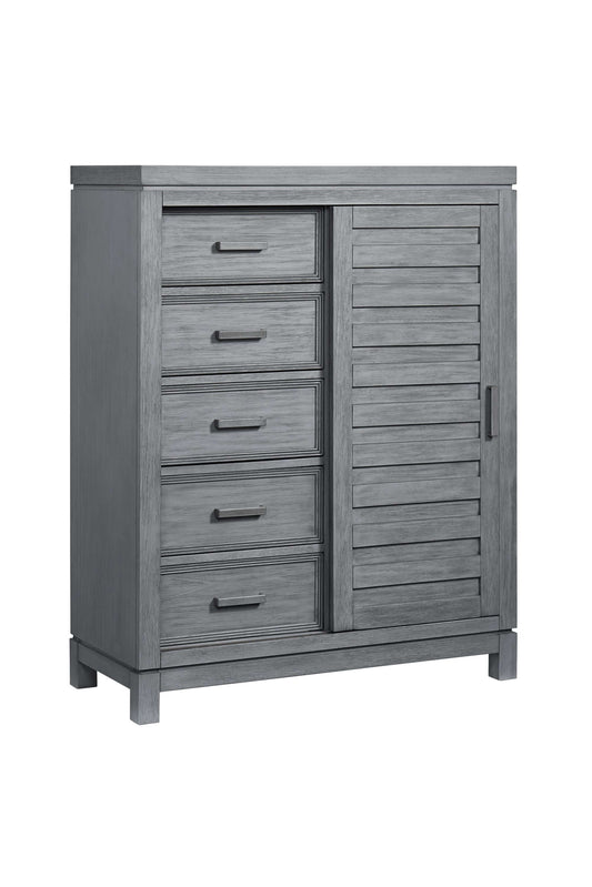 Manchester Chifferobe - Inclined Side View of Manchester Chifferobe Rustic Gray
