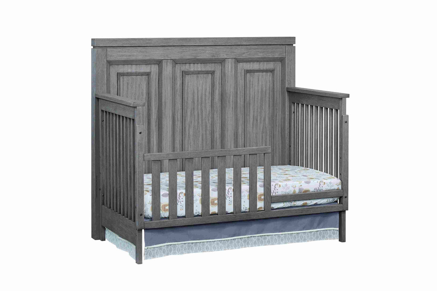 Manchester Guard Rail - Inclined Side View of Manchester Convertible Crib with Guard Rail Rustic Gray